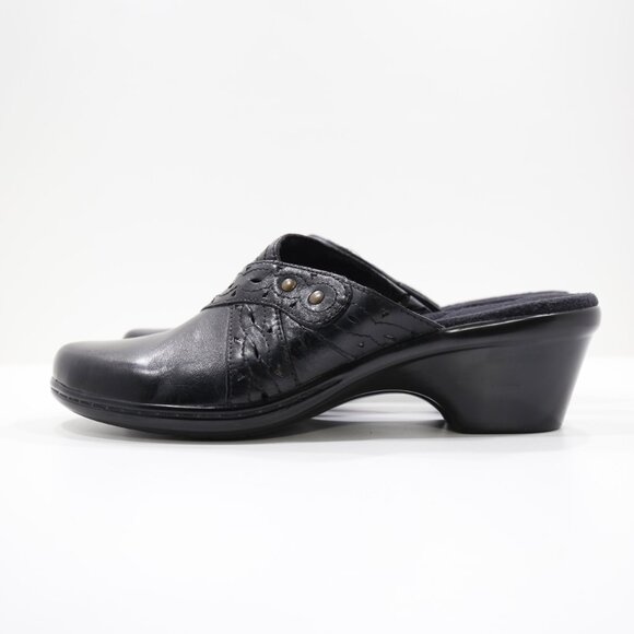 Clarks Bendables Black Leather 2" Block Heel Lightweight Mules - 10 - Picture 1 of 7